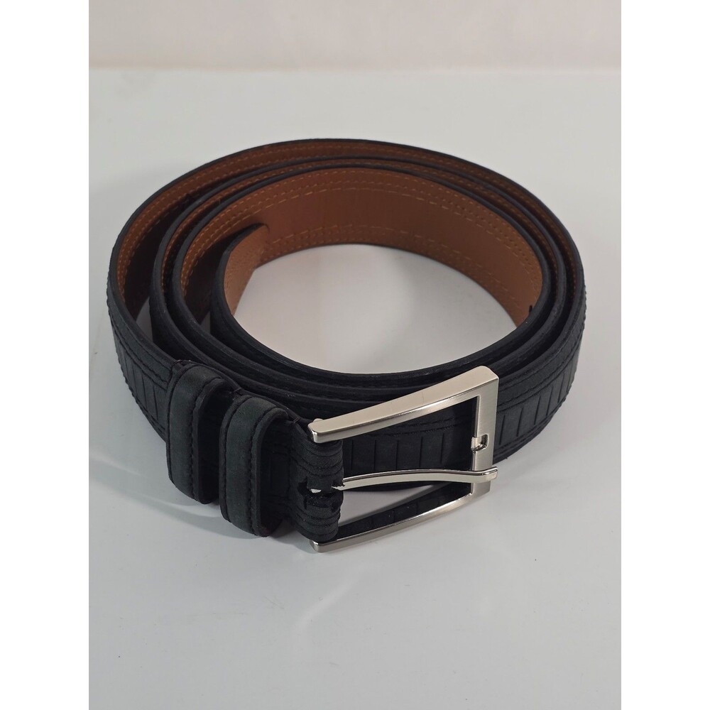 Lejon textured black leather dress belt